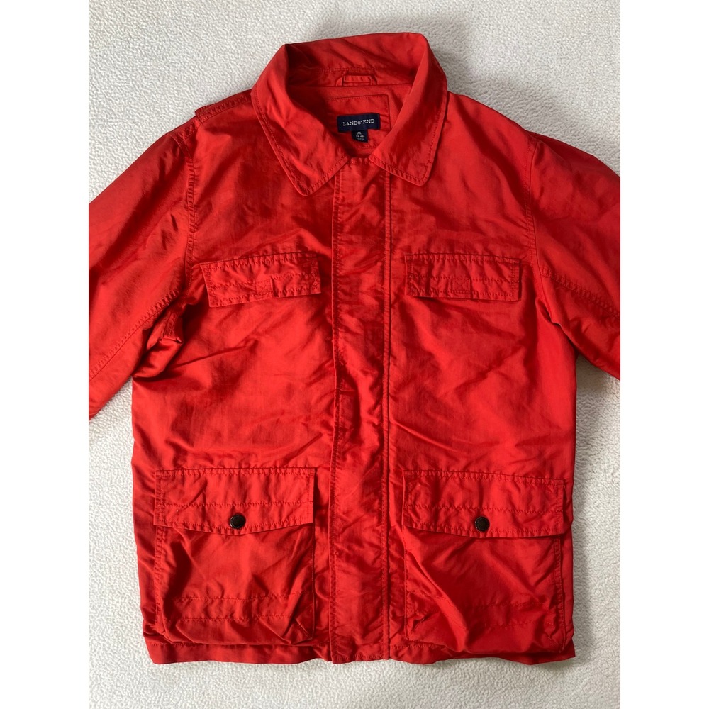 Lands' End Mens Medium Field Jacket Red Lightweight Nylon Utility Coat 435444 - Picture 15 of 16